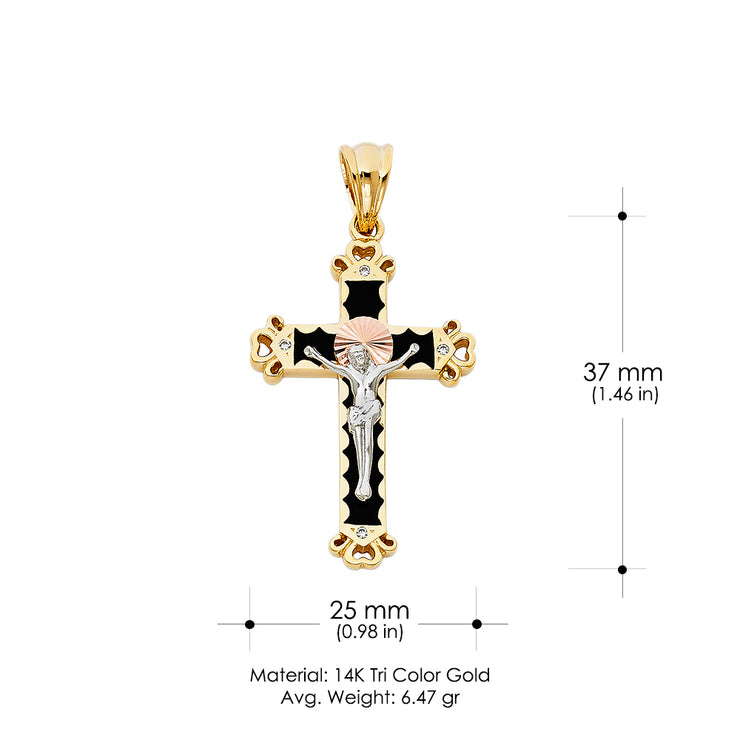 14K Gold CZ Crucifix Pendant with 1.8mm Singapore Chain