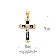 14K Gold CZ Crucifix Pendant with 1.7mm Flat Open Wheat Chain