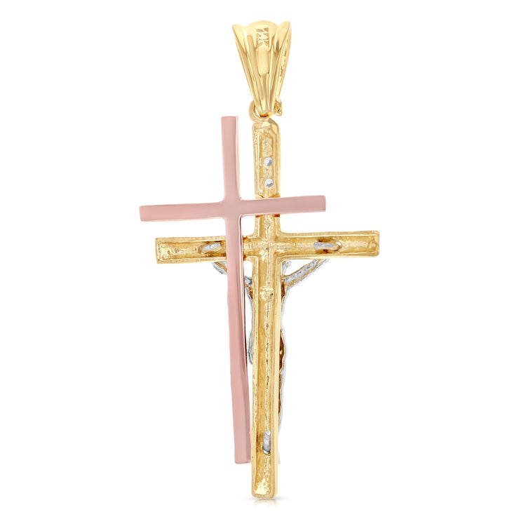 14K Gold Religious Crucifix Charm Pendant with 1.2mm Box Chain Necklace