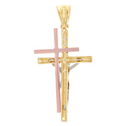 14K Gold Crucifix Pendant with 4.2mm Valentino Star Diamond Cut Chain