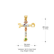 14K Gold Lucky Cross Pendant with 3.4mm Hollow Cuban Chain