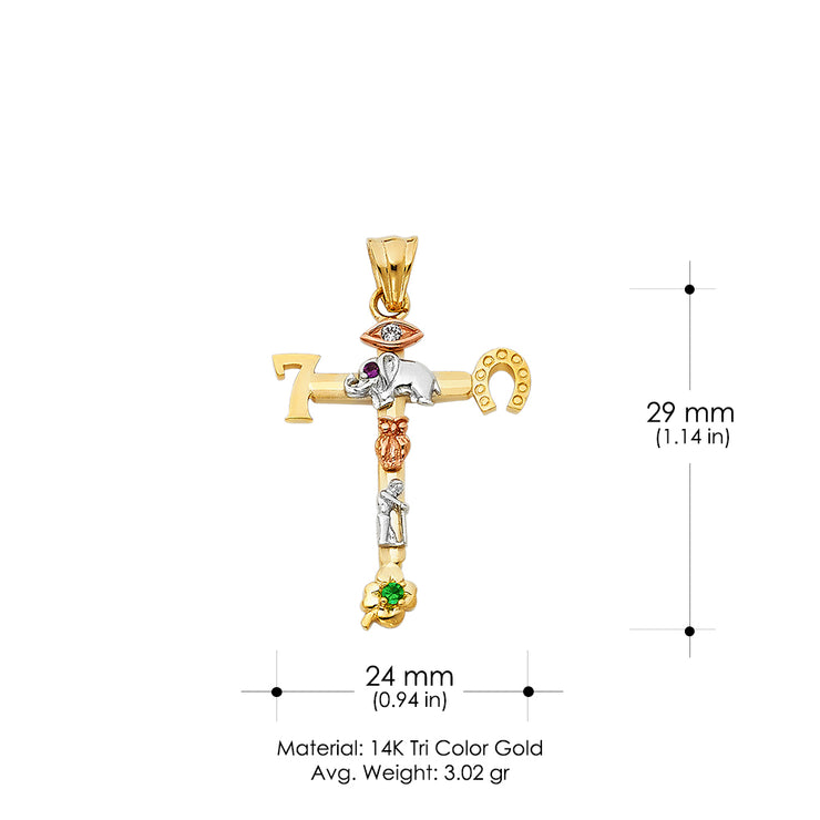 14K Gold Lucky Religious Cross Charm Pendant