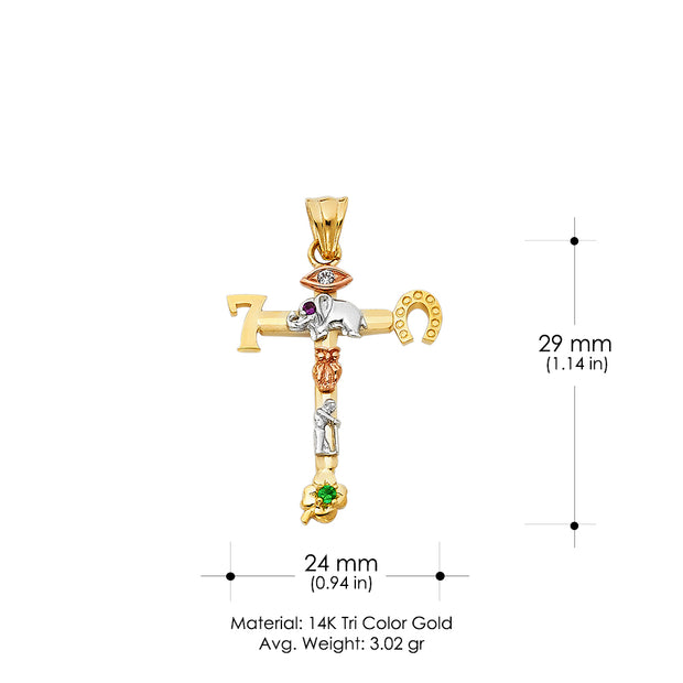 14K Gold Lucky Cross Pendant with 3.4mm Hollow Cuban Chain