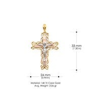14K Gold Crucifix Charm Pendant with 1.4mm Round Wheat Chain Necklace