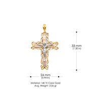 14K Gold Religious Crucifix Charm Pendant with 1.2mm Box Chain Necklace