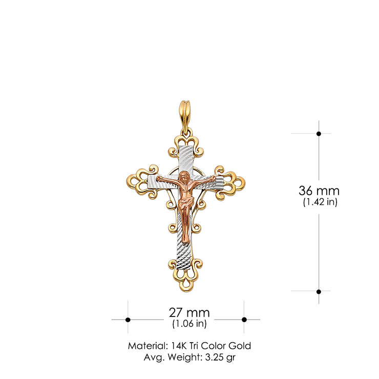 14K Gold Crucifix Pendant with 4.2mm Valentino Star Diamond Cut Chain