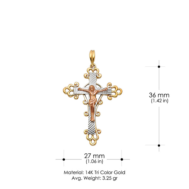 14K Gold Religious Crucifix Charm Pendant with 1.2mm Box Chain Necklace