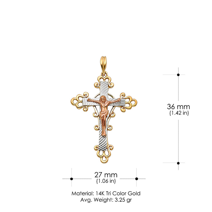 14K Gold Religious Crucifix Charm Pendant with 1.2mm Box Chain Necklace