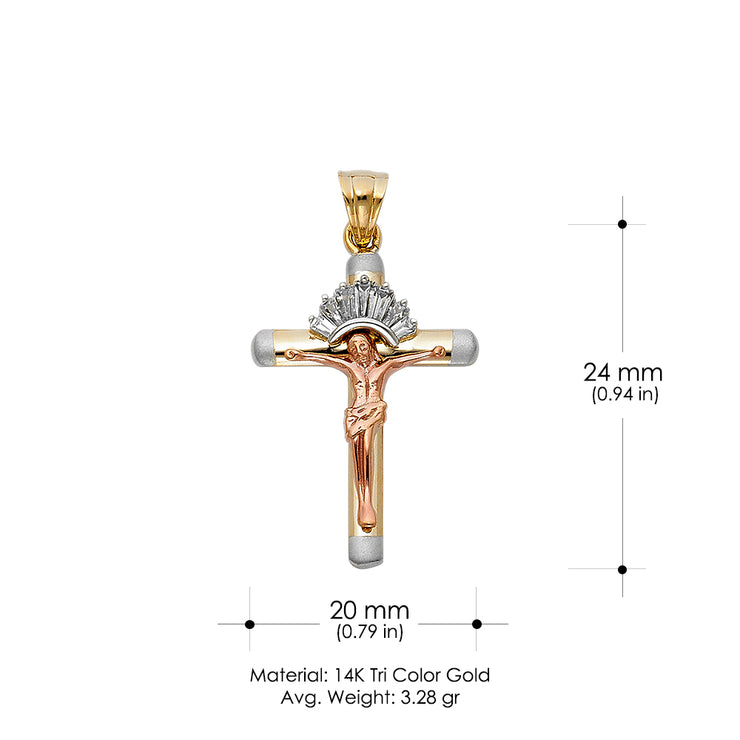 14K Gold CZ Religious Crucifix Charm Pendant