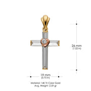 14K Gold Religious Cross Charm Pendant with 1.2mm Box Chain Necklace