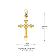 14K Gold Cross Charm Pendant with 1.2mm Singapore Chain Necklace