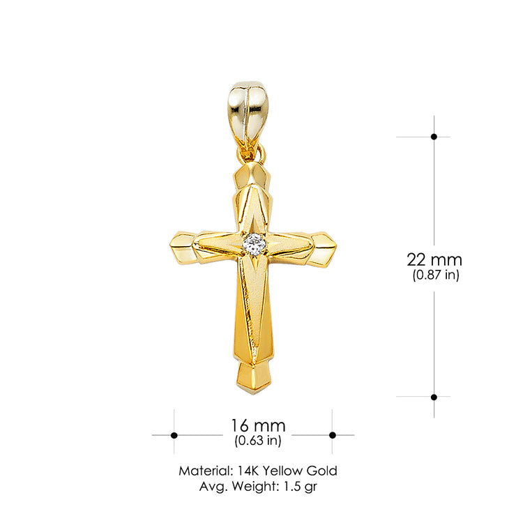 14K Gold CZ Religious Cross Charm Pendant