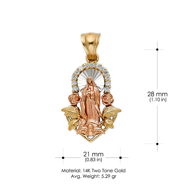 14K Gold CZ Religious Guadalupe Charm Pendant