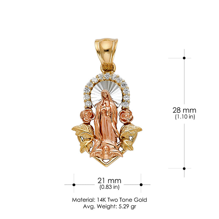 14K Gold CZ Religious Guadalupe Charm Pendant