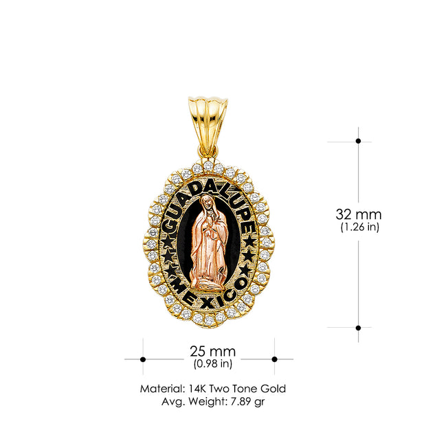 14K Gold CZ Religious Guadalupe Charm Pendant