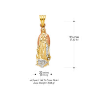 14K Gold CZ Guadalupe Pendant with 3.1mm Figaro 3+1 Chain