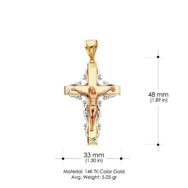 14K Gold Crucifix Pendant with 4.2mm Valentino Star Diamond Cut Chain