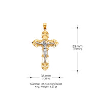 14K Gold Crucifix Charm Pendant with 2mm Flat Open Wheat Chain Necklace