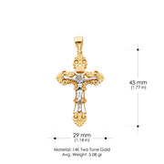 14K Gold Crucifix Charm Pendant with 3.1mm Figaro 3+1 Chain Necklace