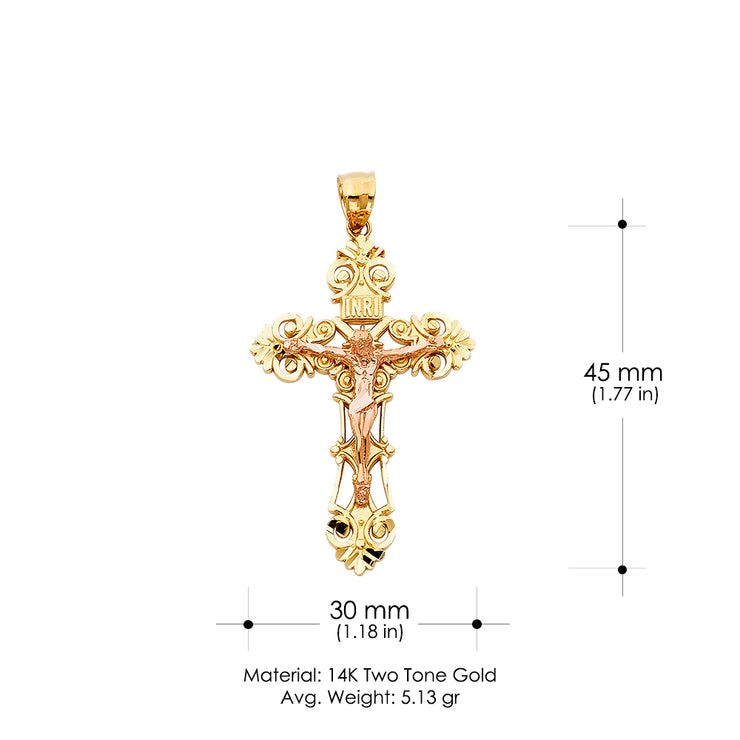 14K Gold Religious Crucifix Charm Pendant with 1.2mm Box Chain Necklace