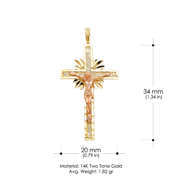 14K Gold Crucifix Charm Pendant with 1.8mm Singapore Chain Necklace