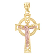 14K Gold Crucifix Charm Pendant with 1.8mm Singapore Chain Necklace