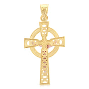 14K Gold Crucifix Charm Pendant with 3.1mm Figaro 3+1 Chain Necklace