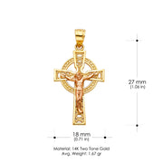 14K Gold Crucifix Charm Pendant with 1.8mm Singapore Chain Necklace