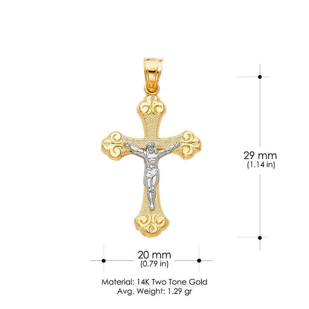 14K Gold Crucifix Charm Pendant with 3.1mm Figaro 3+1 Chain Necklace