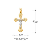 14K Gold Crucifix Charm Pendant with 1.7mm Flat Open Wheat Chain Necklace