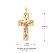 14K Gold Religious Crucifix Charm Pendant with 0.8mm Box Chain Necklace