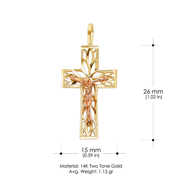 14K Gold Crucifix Charm Pendant with 1.8mm Singapore Chain Necklace