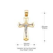 14K Gold Crucifix Charm Pendant with 1.8mm Singapore Chain Necklace