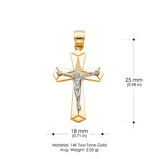 14K Gold Crucifix Charm Pendant with 1.7mm Flat Open Wheat Chain Necklace