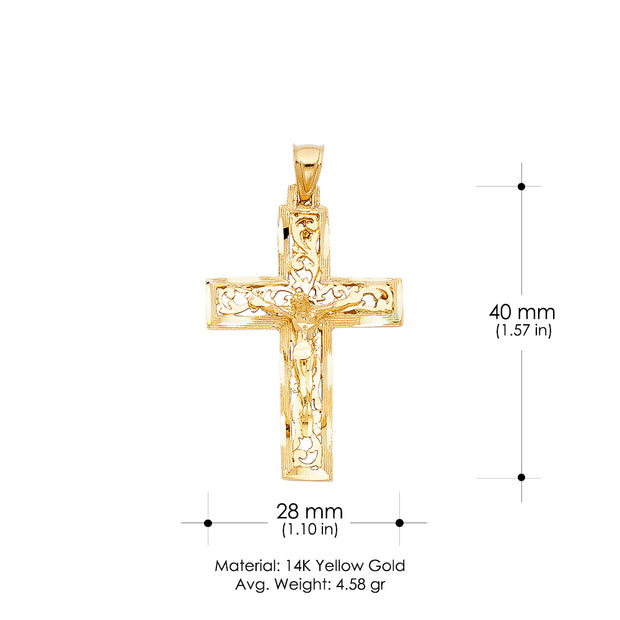 14K Gold Religious Crucifix Charm Pendant with 1.2mm Box Chain Necklace