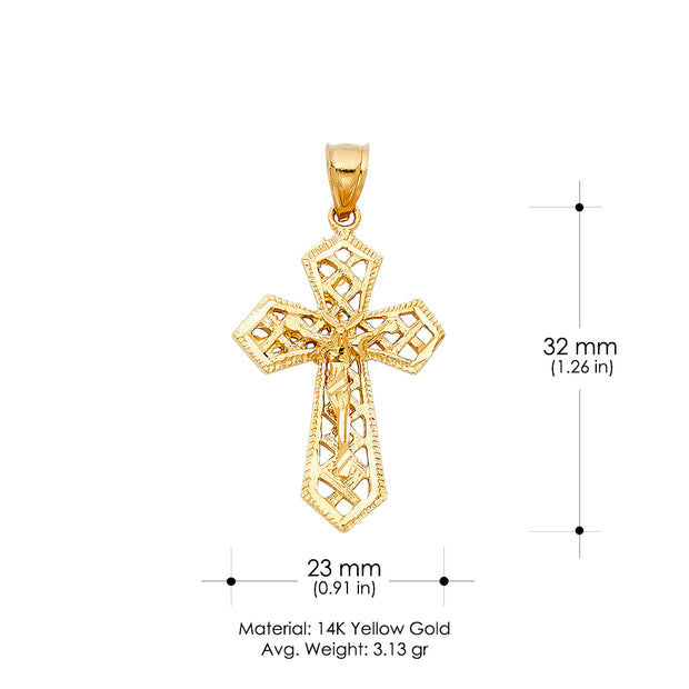 14K Gold Crucifix Charm Pendant with 1.8mm Singapore Chain Necklace