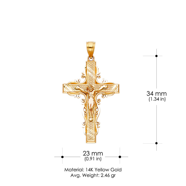 14K Gold Religious Crucifix Charm Pendant with 1.2mm Box Chain Necklace