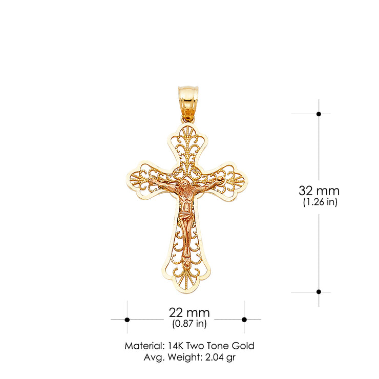 14K Gold Religious Crucifix Charm Pendant with 1.2mm Box Chain Necklace