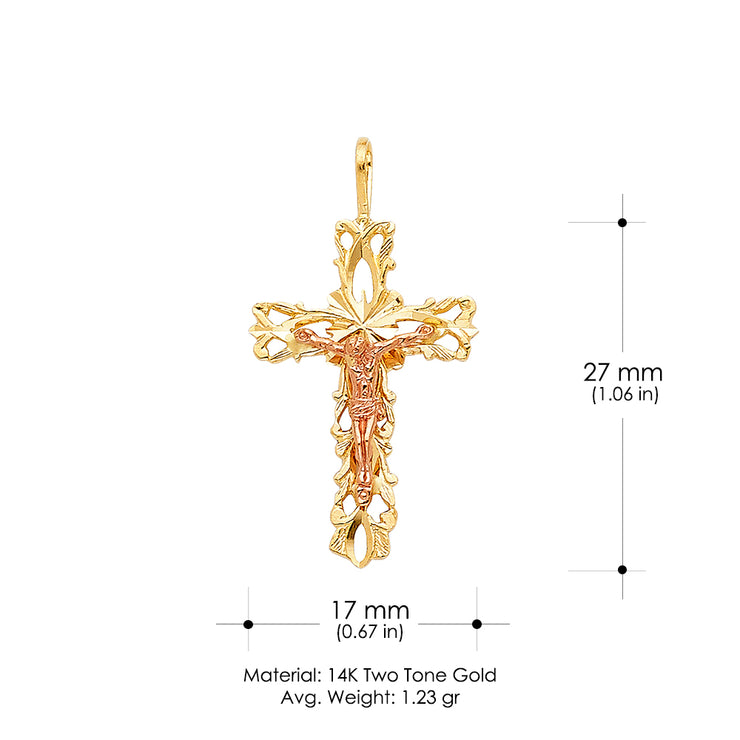 14K Gold Crucifix Charm Pendant with 1.2mm Singapore Chain Necklace