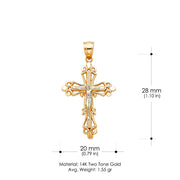 14K Gold Crucifix Charm Pendant with 1.1mm Wheat Chain Necklace
