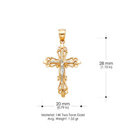 14K Gold Crucifix Charm Pendant with 2.3mm Figaro 3+1 Chain Necklace