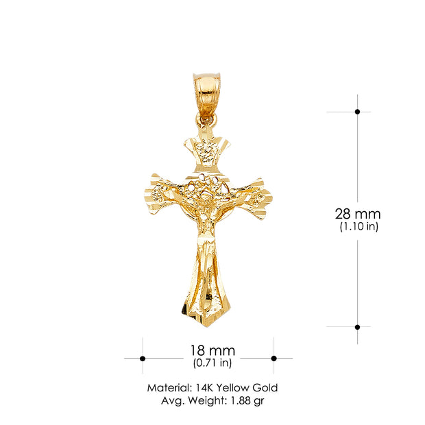 14K Gold Crucifix Charm Pendant with 1.2mm Singapore Chain Necklace