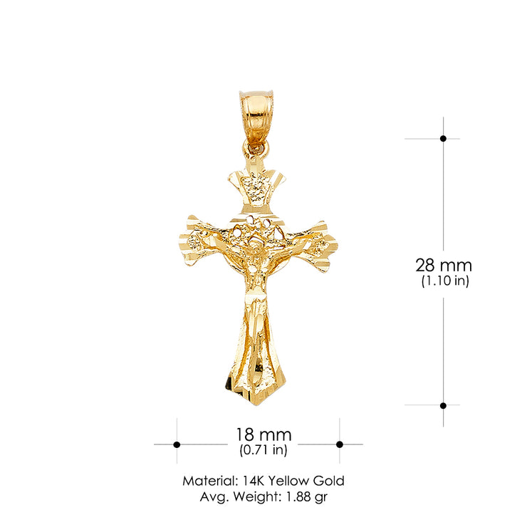 14K Gold Crucifix Charm Pendant with 1.2mm Singapore Chain Necklace