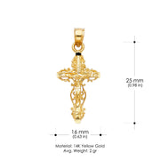14K Gold Crucifix Charm Pendant with 2.3mm Figaro 3+1 Chain Necklace
