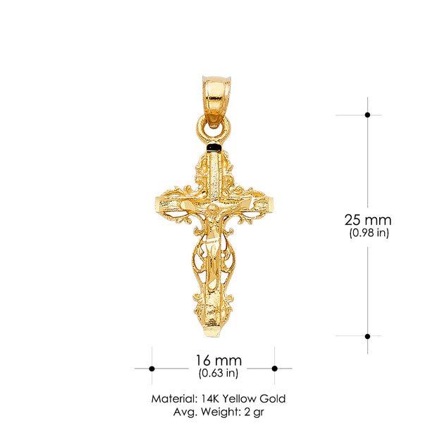 14K Gold Religious Crucifix Charm Pendant with 1.2mm Box Chain Necklace