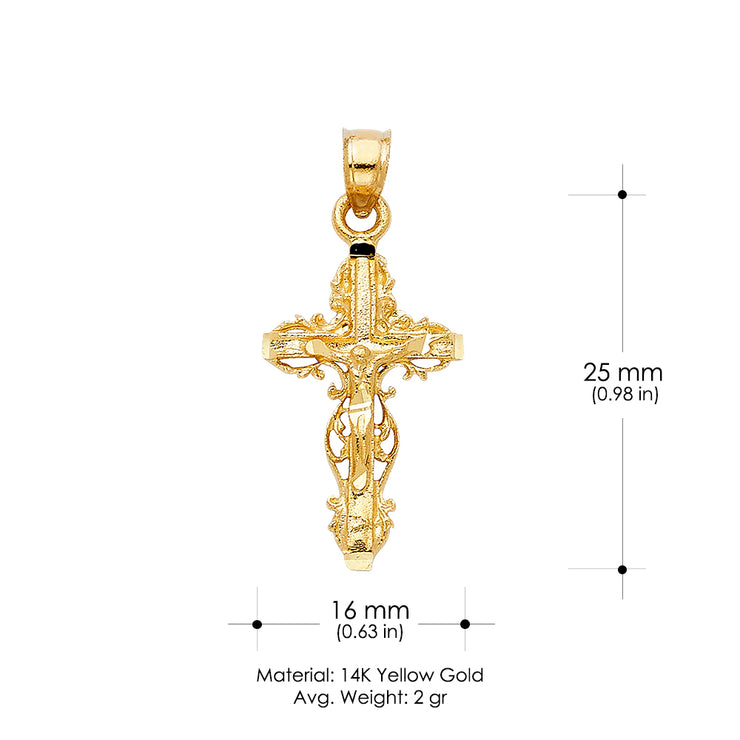 14K Gold Religious Crucifix Charm Pendant with 1.2mm Box Chain Necklace