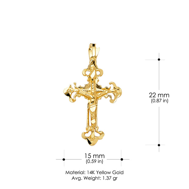 14K Gold Crucifix Charm Pendant with 0.9mm Wheat Chain Necklace