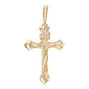 14K Gold Crucifix Charm Pendant with 0.9mm Wheat Chain Necklace