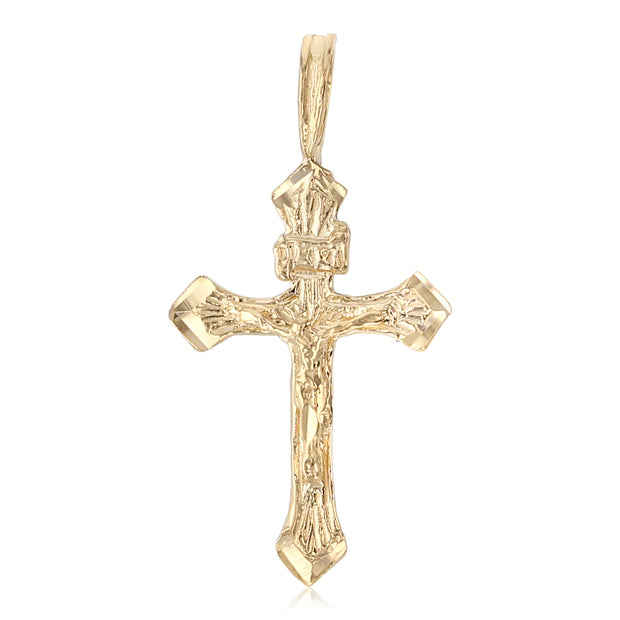 14K Gold Crucifix Charm Pendant with 2mm Figaro 3+1 Chain Necklace