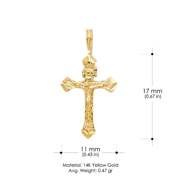 14K Gold Religious Crucifix Charm Pendant with 0.8mm Box Chain Necklace